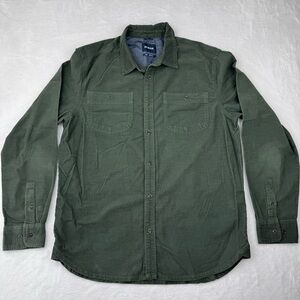 PrAna green corduroy long-sleeve button-up shirt. Men’s size L.